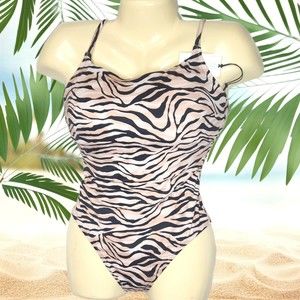 Womans Shade &  Shore Medium (8-10) One Piece Swimsuit Animal Print Lace Back